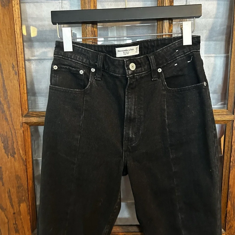 Abercrombie Fitch The‎ Skinny High Rise Black Jeans Ankle Slit Size 27 /4 - Picture 2 of 6
